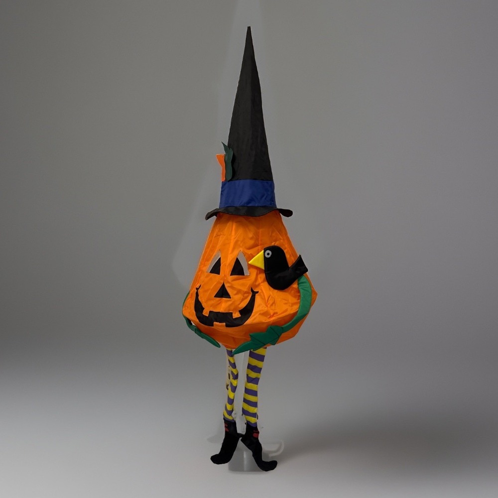 VTG 3D Halloween Pumpkin Witch Windsock USA 54" Tall Joann 2004